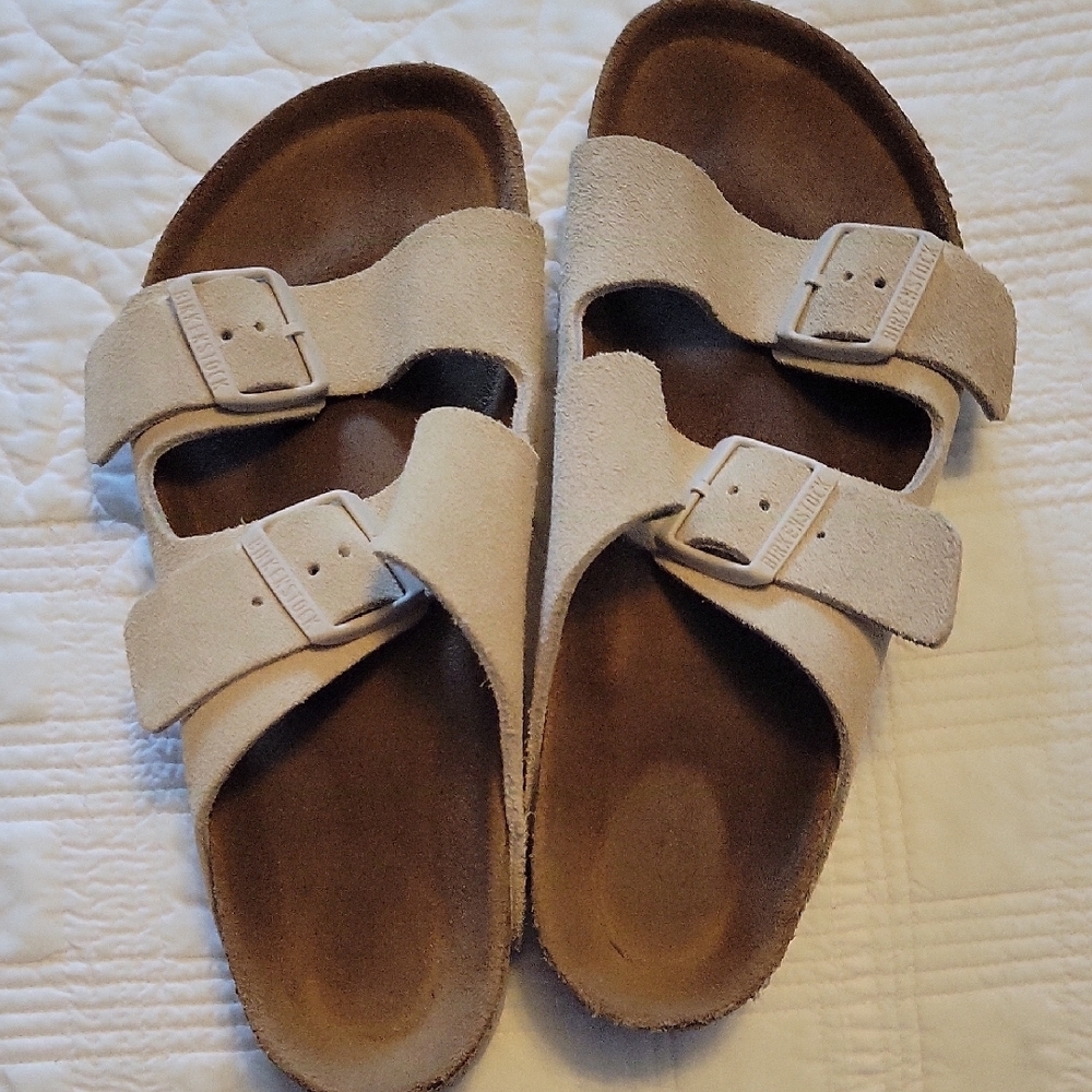 Beige Suede Double Strap Sandals